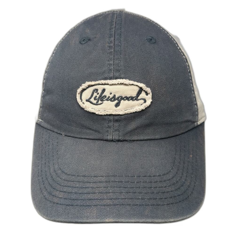 Life is good Blue Gray Baseball Cap One Size Distressed Patch Slideback Hat